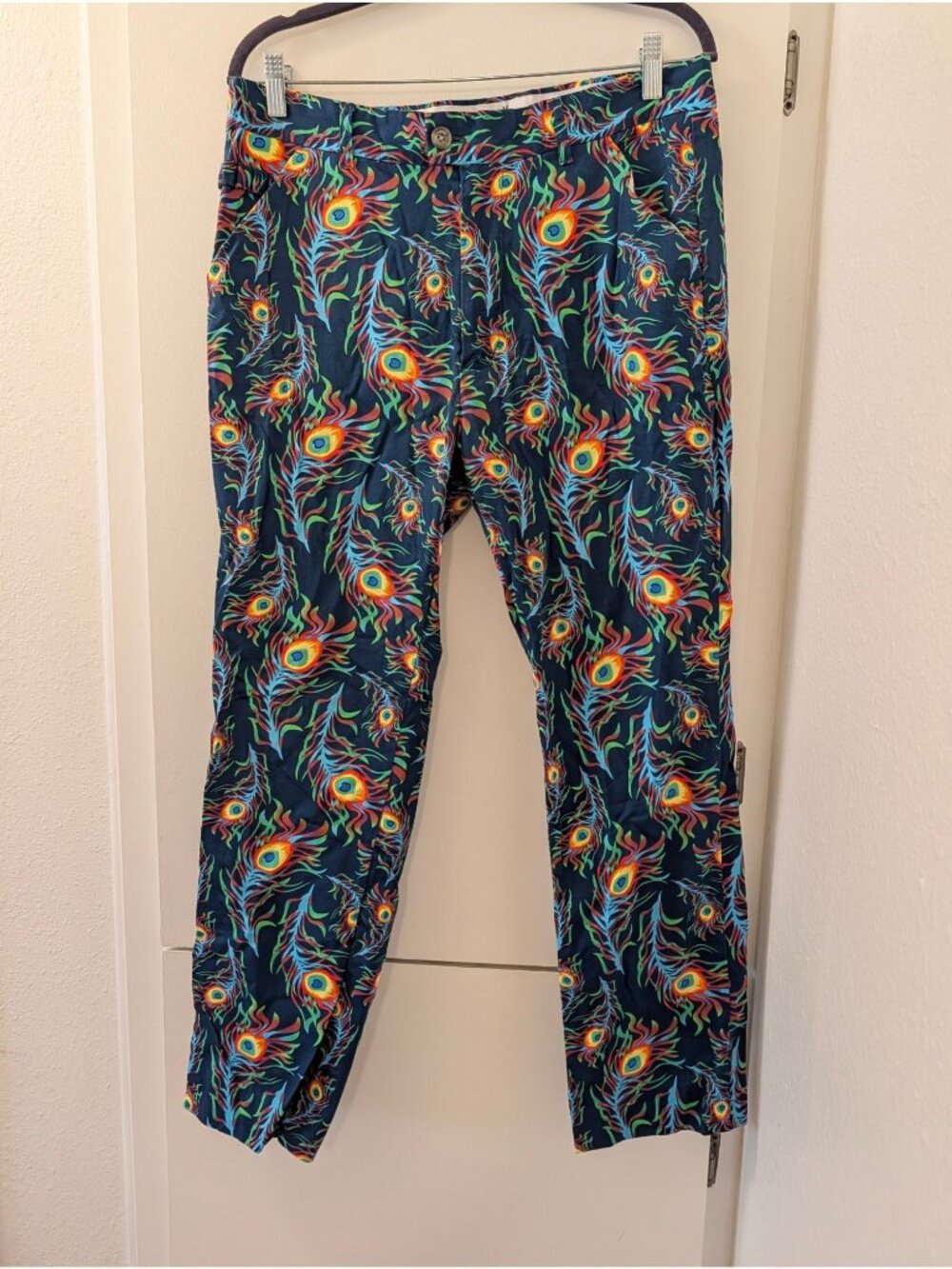 Royal & Awesome Mens Peacock Print Golf Pants - Men's Size 34/30